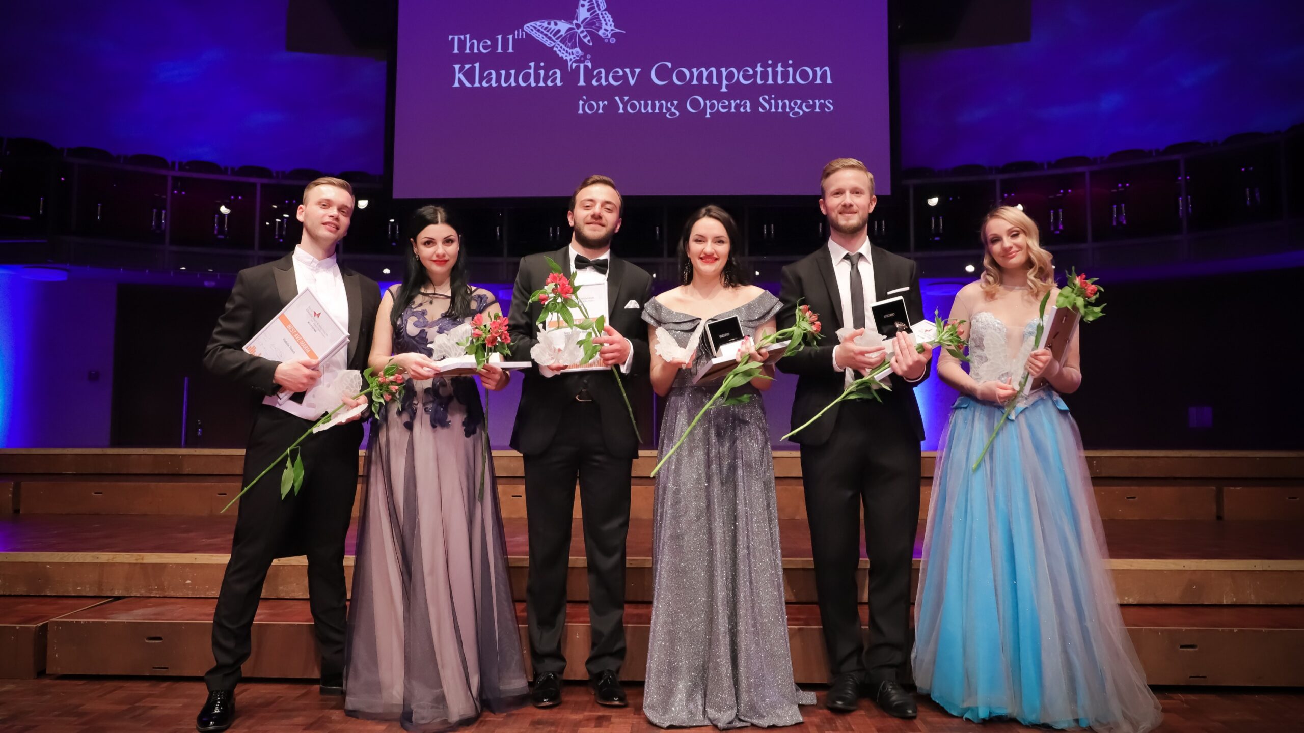 Konkursi finalistid Vladislav Tlushch, Hanna Tverdova, Sargis Bazhbeuk-Melikyan, Kamilė Balabonaitė, Samuli Taskinen ja Marija Arutiunova. FOTO ANTS LIIGUS